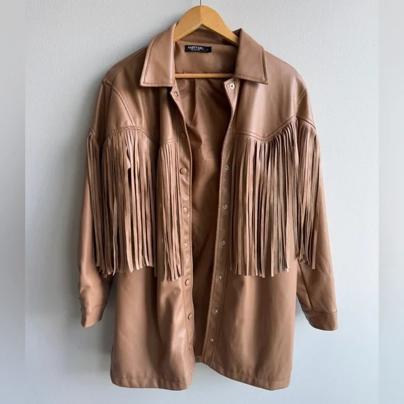 Nasty Gal WESTERN FRINGED FAUX LEATHER COAT - Picture 4 of 7